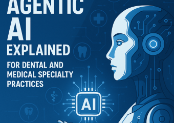 Graphic illustrating agentic AI in healthcare, highlighting dental and medical applications.