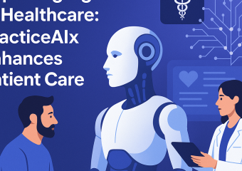 Graphic of a doctor using a computer with Agentic AI software, aiding patient care.